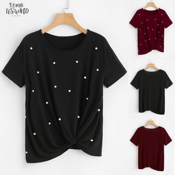 20 fashion women short sleeve o neck pearl embellished tee tie t shirt casual summer for fashion t shirt femme, White
20 fashion women short sleeve o neck pearl embellished tee tie t shirt casual summer for fashion t shirt femme, White
