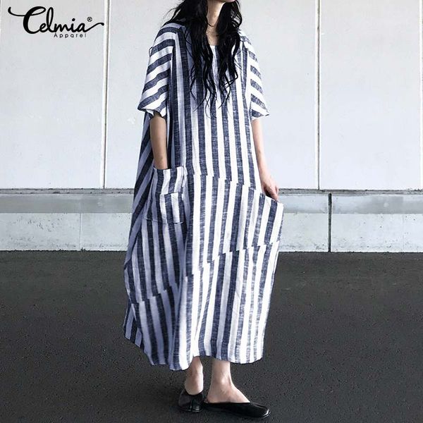 celmia women vintage striped long dress 2020 summer female short sleeve pockets casual loose party maxi dress plus size vestidos, Black;gray
celmia women vintage striped long dress 2020 summer female short sleeve pockets casual loose party maxi dress plus size vestidos, Black;gray