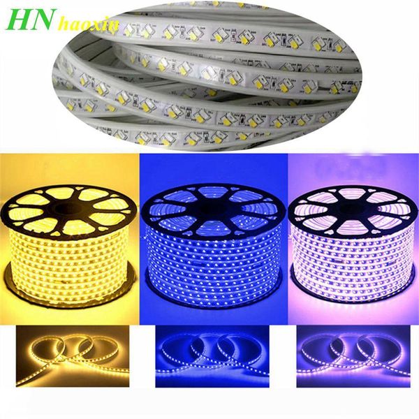 

haoxin three-color changing lights led strip 5730 flexible led light 220v 120leds led rope lights ip65 light bar home decor + eu plug