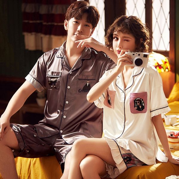 5ueny couple pajamas wo short-sleeved two-piece set korean cute cartoon men's and women's ice silk home clothes shorts and shorts, Black;brown
5ueny couple pajamas wo short-sleeved two-piece set korean cute cartoon men's and women's ice silk home clothes shorts and shorts, Black;brown