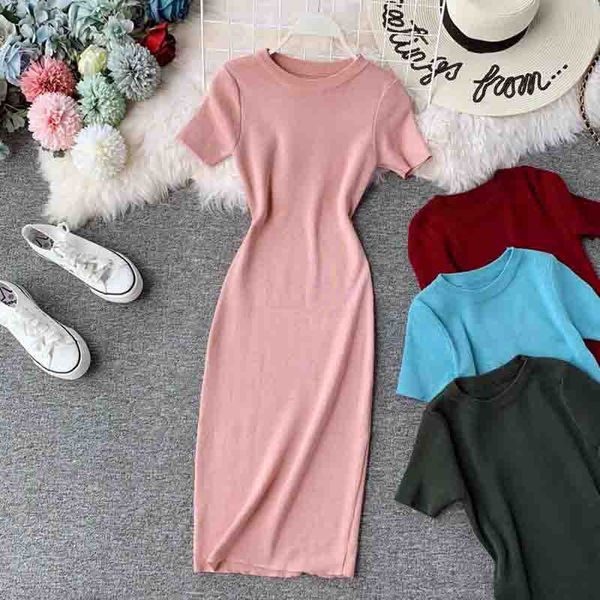casual dresses 2021 women summer elasticity knitted dress vintage o neck solid short sleeve bodycon ladies knee-length bottoming vestidos, Black;gray
casual dresses 2021 women summer elasticity knitted dress vintage o neck solid short sleeve bodycon ladies knee-length bottoming vestidos, Black;gray