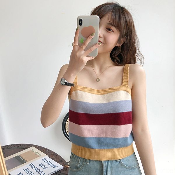 chic hipster rainbow striped knitted female 2020 new all-match outer wear slim slimming camisole vest vest sling, Camo
chic hipster rainbow striped knitted female 2020 new all-match outer wear slim slimming camisole vest vest sling, Camo