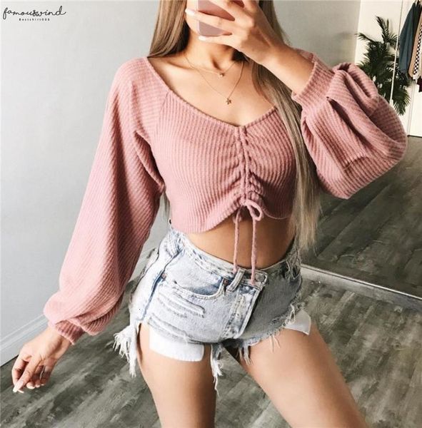 2020 autumn women off shoulder crop long sleeve blouse short deep v neck solid bandage blouse, White
2020 autumn women off shoulder crop long sleeve blouse short deep v neck solid bandage blouse, White