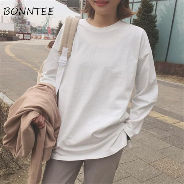 women's t-shirt t-shirts long sleeve women solid loose o-neck tees korean style chic casual womens school sweet breathable trendy girls, White
women's t-shirt t-shirts long sleeve women solid loose o-neck tees korean style chic casual womens school sweet breathable trendy girls, White