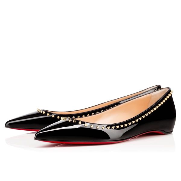 women pointed toe spikes ballet shoes ladies red bottom anjalina flat women ballerinas shoes party wedding, Black