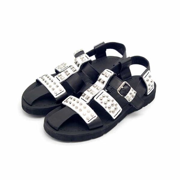 men summer gladiator runway studded handmade rivets cow genuine leather flat shoes buckle strap sandals big size, Black
men summer gladiator runway studded handmade rivets cow genuine leather flat shoes buckle strap sandals big size, Black