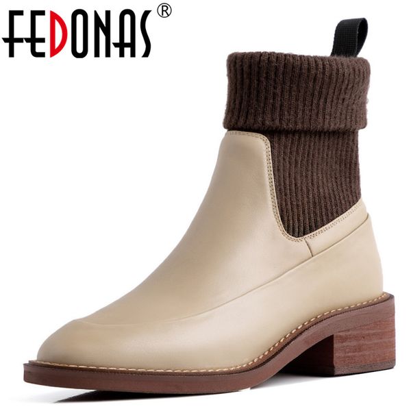 fedonas sweet female short boots genuine leather square heels women warm socks ankle boots dancing party shoes woman, Black
fedonas sweet female short boots genuine leather square heels women warm socks ankle boots dancing party shoes woman, Black