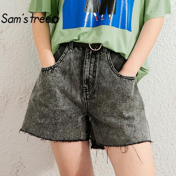 sam's tree black gray solid high waist washed casual denim shorts women 2020 summer pure hem korean ladies daily bottom, White;black
sam's tree black gray solid high waist washed casual denim shorts women 2020 summer pure hem korean ladies daily bottom, White;black