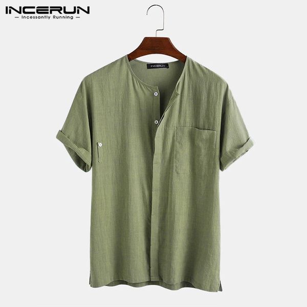 men's casual shirts incerun short sleeve shirt men solid 2021 cotton o neck button brand blouse streetwear retro harajuku camisa mascul, White;black
men's casual shirts incerun short sleeve shirt men solid 2021 cotton o neck button brand blouse streetwear retro harajuku camisa mascul, White;black