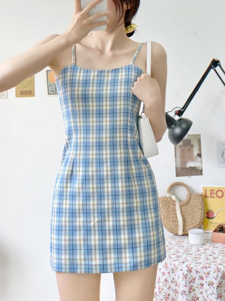 women's korean style summer dress bm style slim all-match purple blue plaid suspender sling sling skirt suspender skirt, Camo 
women's korean style summer dress bm style slim all-match purple blue plaid suspender sling sling skirt suspender skirt, Camo