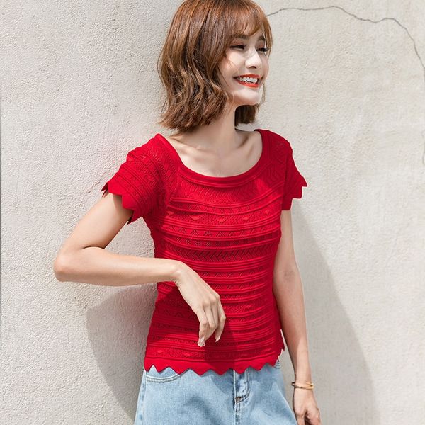 refreshing slim slimming hollow short women's knitted t-shirt u-collar all-match women's short-sleeved shorts t-shirt shorts top, White
refreshing slim slimming hollow short women's knitted t-shirt u-collar all-match women's short-sleeved shorts t-shirt shorts top, White