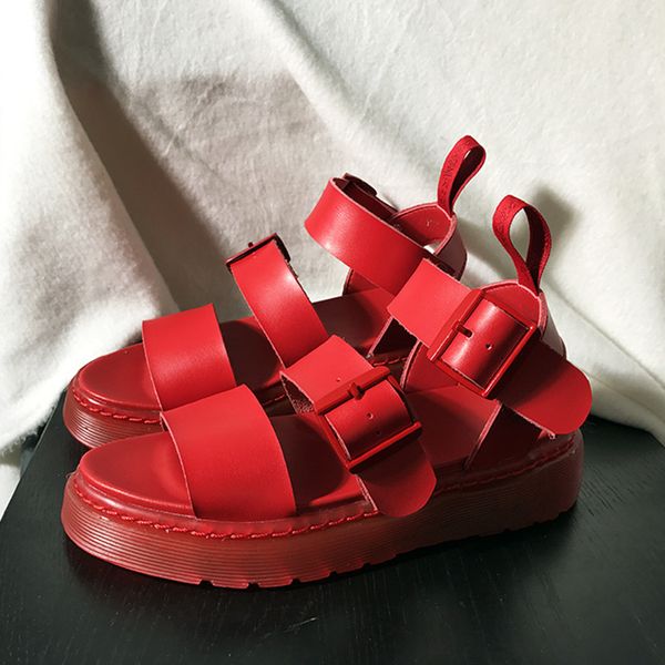 2020 new red leather women casual flats sandals platform thick heel beach sandalias white espadrilles black buckle summer shoes y200620
2020 new red leather women casual flats sandals platform thick heel beach sandalias white espadrilles black buckle summer shoes y200620
