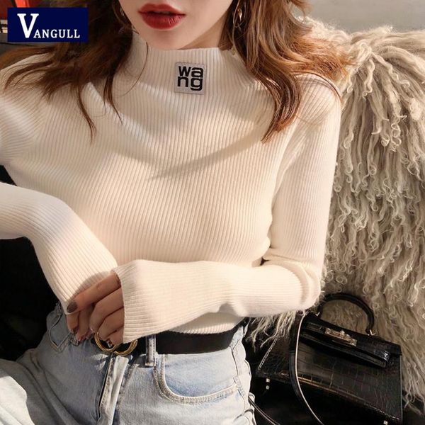 women's sweaters half turtleneck women solid slim pullovers letters appliques 2021 autumn winter all match long sleeve, White;black
women's sweaters half turtleneck women solid slim pullovers letters appliques 2021 autumn winter all match long sleeve, White;black