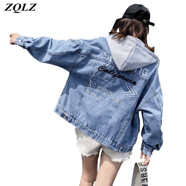 women's jackets zqlz autumn denim jacket women 2021 loose hooded streetwear jeans coat female casual embroidery letter short jean coats, Black;brown
women's jackets zqlz autumn denim jacket women 2021 loose hooded streetwear jeans coat female casual embroidery letter short jean coats, Black;brown