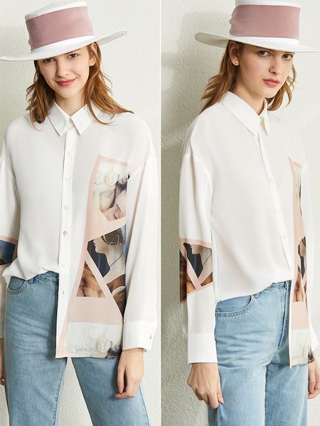 vintage printed shirt spring women's chiffon revers slim fit long arm women's blouse, White
vintage printed shirt spring women's chiffon revers slim fit long arm women's blouse, White