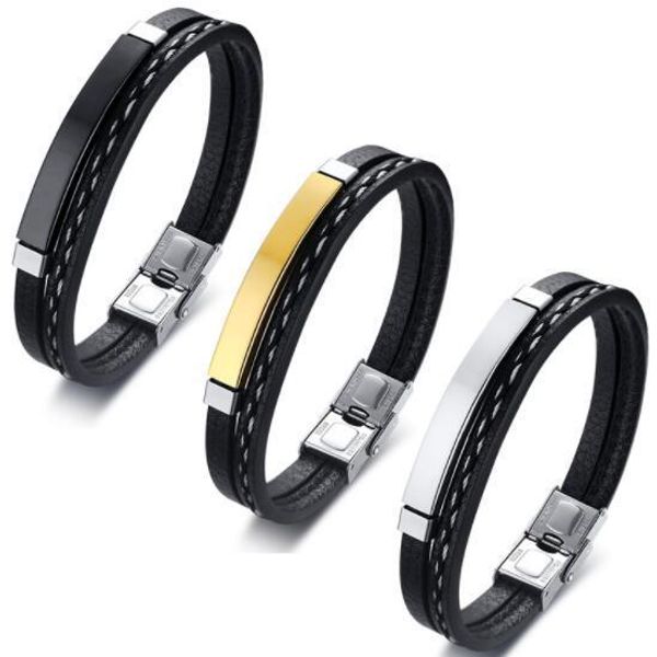 hip hop men's bracelets 19.5cm titanium steel bent brand pu leather woven bracelets european and american style black male bracelet, Golden;silver
hip hop men's bracelets 19.5cm titanium steel bent brand pu leather woven bracelets european and american style black male bracelet, Golden;silver