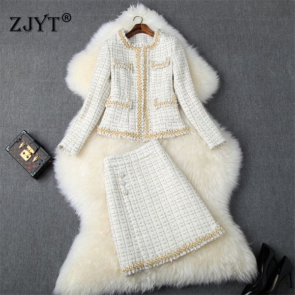 brand fashion runway skirt 2piece set women 2020 autumn winter luxury pearls beading tweed woolen jacket and skirt suit set, White
brand fashion runway skirt 2piece set women 2020 autumn winter luxury pearls beading tweed woolen jacket and skirt suit set, White