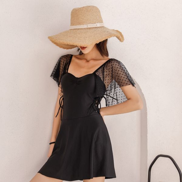 mesh one-piece for women 2020 new lotus leaf sleeve slimming one-piece high waist swim spring swimsuit swimming suit, White;black 
mesh one-piece for women 2020 new lotus leaf sleeve slimming one-piece high waist swim spring swimsuit swimming suit, White;black