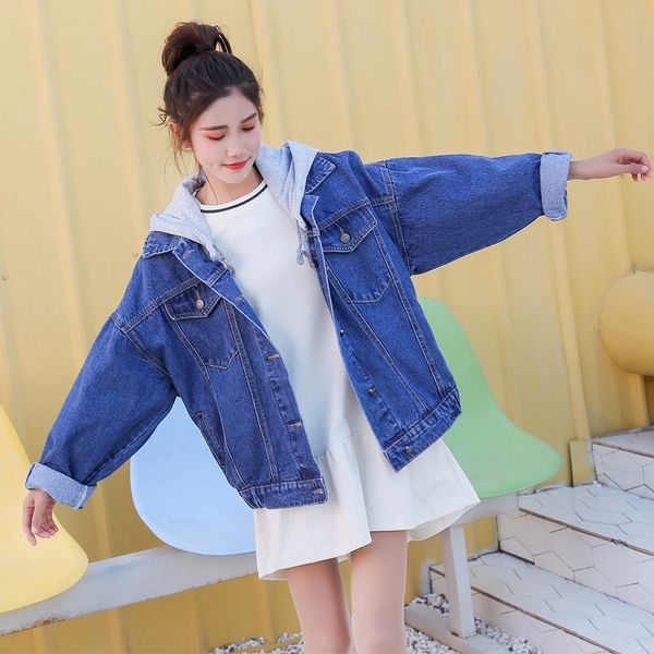 spring new loose coat korean fake two-piece detachable hooded lapel denim coat women's fashion top, Black;brown
spring new loose coat korean fake two-piece detachable hooded lapel denim coat women's fashion top, Black;brown