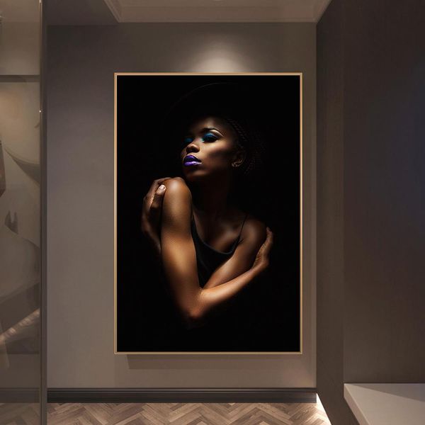 

black nude african woman portrait cuadros canvas painting posters and prints wall art for living room home decor (no frame