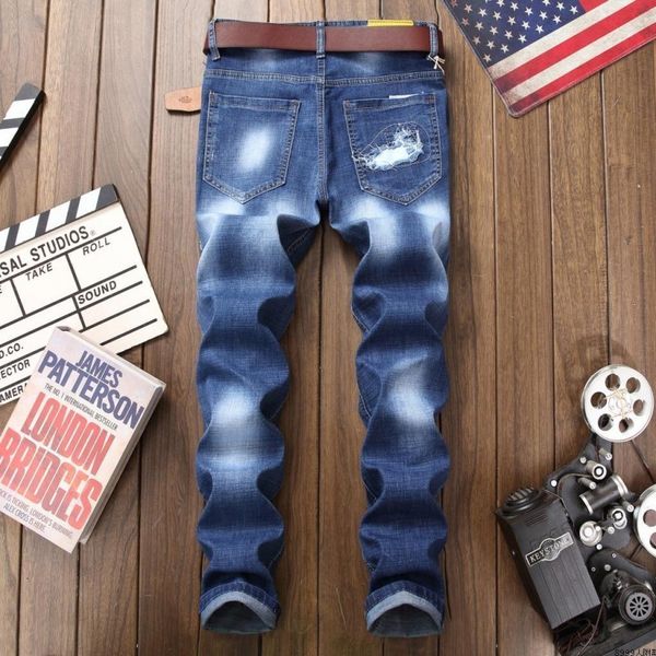 men's jeans summer elastic frayed mens slim fit pants skinny straight punk style print patches casual big size denim trousers, Blue
men's jeans summer elastic frayed mens slim fit pants skinny straight punk style print patches casual big size denim trousers, Blue