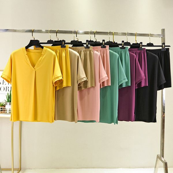 onq44 modier pajamas women's summer short sleeve thin loose pullover home clothes shorts suit simple casual pullover v-neck shorts home, Blue;red
onq44 modier pajamas women's summer short sleeve thin loose pullover home clothes shorts suit simple casual pullover v-neck shorts home, Blue;red