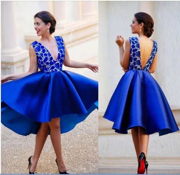 2020 new royal blue plunging v neck backless short prom dresses lace satin cocktail homecoming dresses hi lo arabic party gowns ba06, Red
2020 new royal blue plunging v neck backless short prom dresses lace satin cocktail homecoming dresses hi lo arabic party gowns ba06, Red