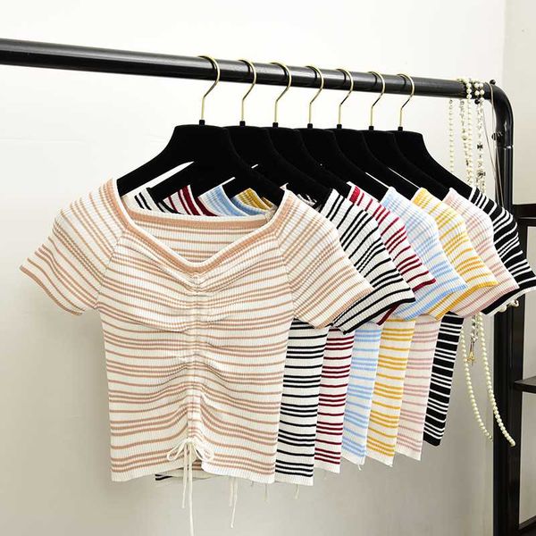 summer sweet striped cropped t-shirts women short sleeve knit chic crop tshirt for girls fl, White
summer sweet striped cropped t-shirts women short sleeve knit chic crop tshirt for girls fl, White