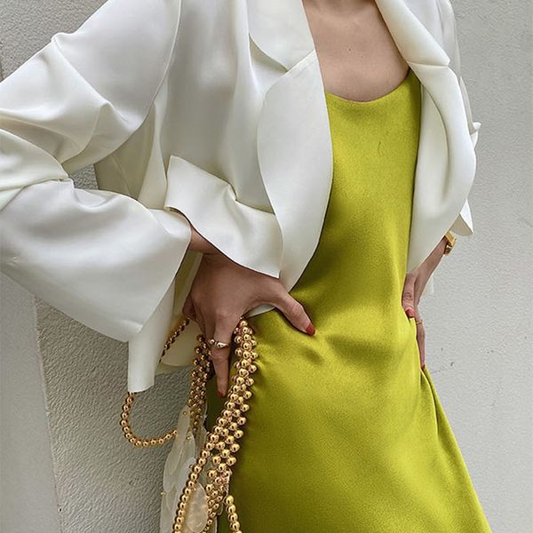 acetate satin stitching lapel temperament goddess jacket short thin suit jacket women's loose top, White;black
acetate satin stitching lapel temperament goddess jacket short thin suit jacket women's loose top, White;black