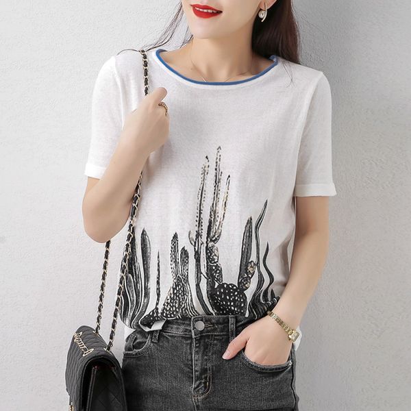fmyvg cotton and linen knitted printed short t-shirt pullover sleeve women 2020 new round neck collar summer loose pullover thin t-shirt cas, White
fmyvg cotton and linen knitted printed short t-shirt pullover sleeve women 2020 new round neck collar summer loose pullover thin t-shirt cas, White