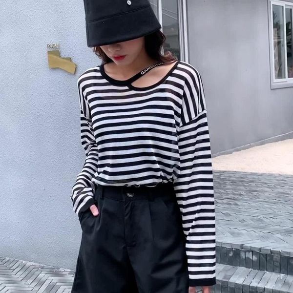 women's t-shirt fashion brand korean style shoulder strap strapless sweater striped harajuku oblique collar women, White
women's t-shirt fashion brand korean style shoulder strap strapless sweater striped harajuku oblique collar women, White