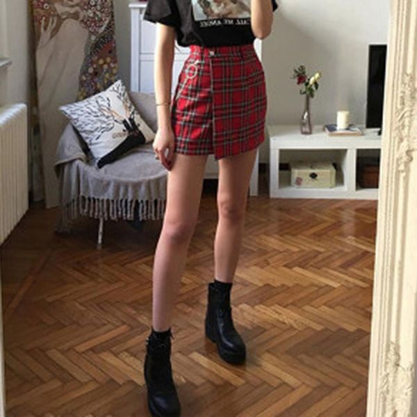 womens red plaid pleated vintage mini skirts high waist metal decorative skirt female spring summer party casual short bottoms, Black
womens red plaid pleated vintage mini skirts high waist metal decorative skirt female spring summer party casual short bottoms, Black