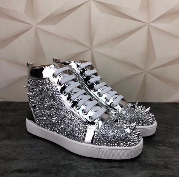 luxury studs men women red bottom casual shoes brand designer block patchwork leather high sneakers trainers, Black
luxury studs men women red bottom casual shoes brand designer block patchwork leather high sneakers trainers, Black