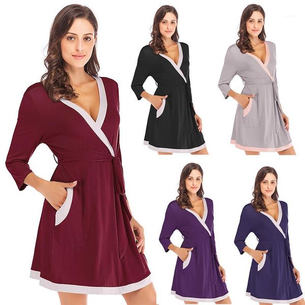 long sleeve loose casual home summer spring womens designer sleepwear piping solid color womens pyjamas v neck, Black;red
long sleeve loose casual home summer spring womens designer sleepwear piping solid color womens pyjamas v neck, Black;red