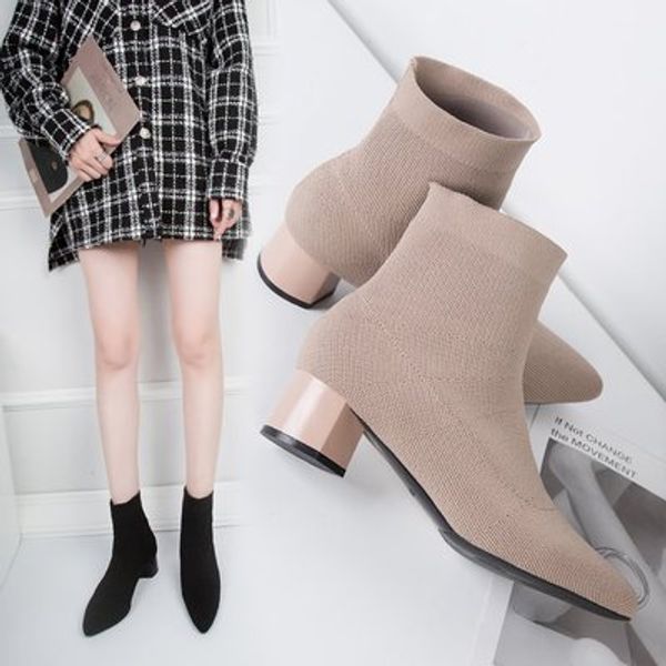 women's boots 2020 winter new style mid-heel pointed knit stretch boots european and american women's shoes short tube, Black
women's boots 2020 winter new style mid-heel pointed knit stretch boots european and american women's shoes short tube, Black
