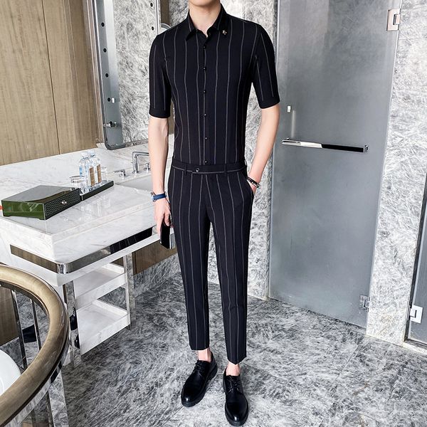 3xl- fashion 2020 new men sets summer business formal wear half sleeve men striped shirts casual slim fit suit pants, Gray
3xl- fashion 2020 new men sets summer business formal wear half sleeve men striped shirts casual slim fit suit pants, Gray