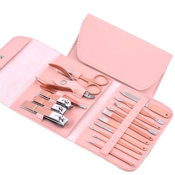 16-piece rose gold manicure tool set stainless steel nail clipper kit pedicure scissor tweezer ear pick nail care grooming tool
16-piece rose gold manicure tool set stainless steel nail clipper kit pedicure scissor tweezer ear pick nail care grooming tool