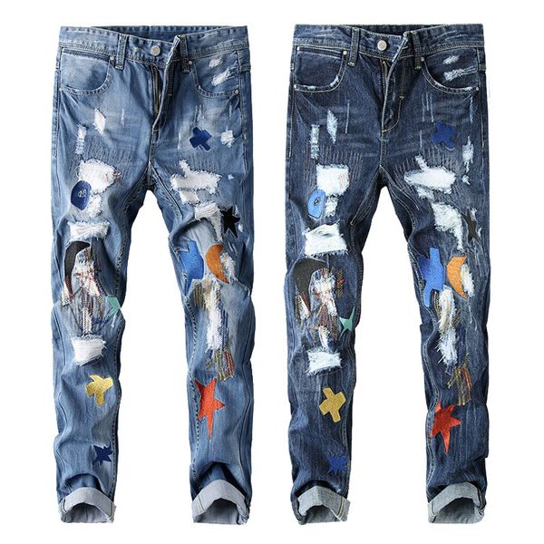 newly fashion men jeans retro blue slim destroyed patches designer ripped jeans men punk pants streetwear hip hop homme
newly fashion men jeans retro blue slim destroyed patches designer ripped jeans men punk pants streetwear hip hop homme
