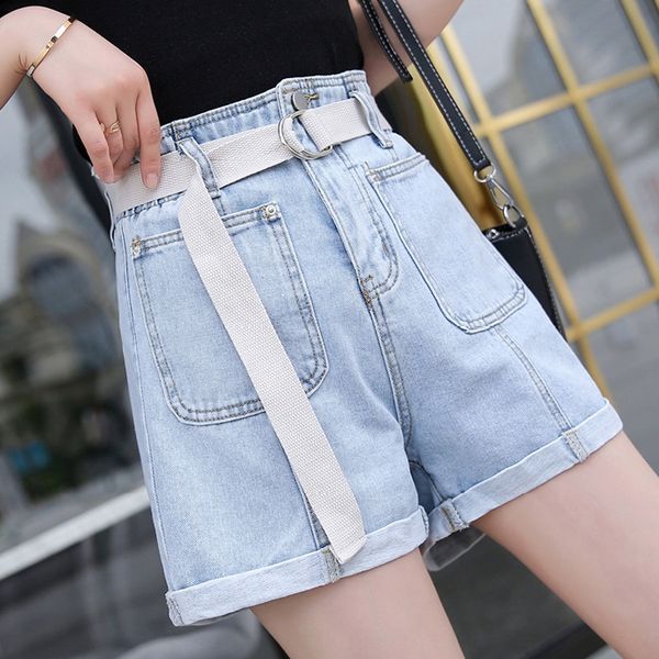large girl's l women's summer chubby girl high waist lace up denim and jeans shorts and jeans shorts pants, Blue