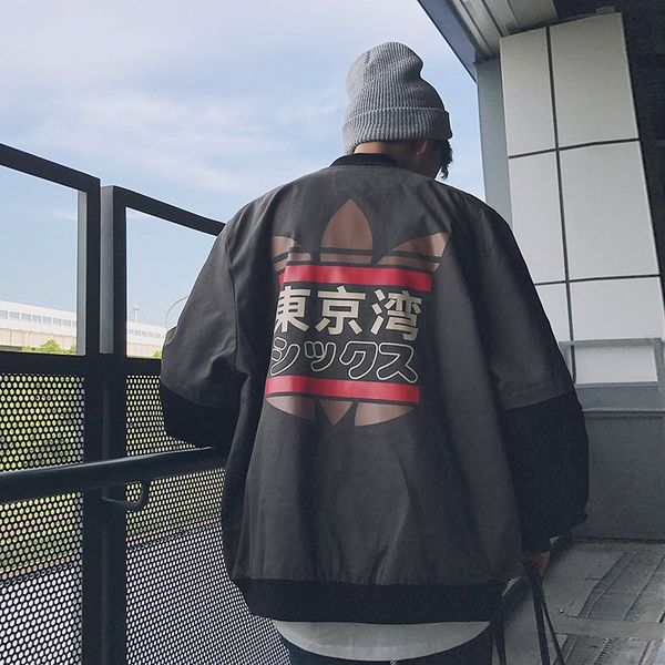 2019 autumn new men's casual trendy baseball clothing jacket text back printed baseball jacket men's clothing, Black;brown