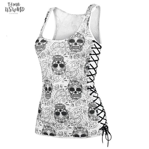 40* plus size 5xl t shirts women skull print round neck sleeveless slim tee waist side cross banadage t shirt sexy, White
40* plus size 5xl t shirts women skull print round neck sleeveless slim tee waist side cross banadage t shirt sexy, White