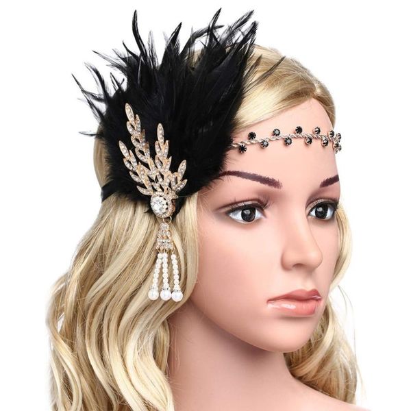 art deco 1920's flapper great gatsby inspired leaf medallion pearl headband black feather (gold and black feather)
art deco 1920's flapper great gatsby inspired leaf medallion pearl headband black feather (gold and black feather)