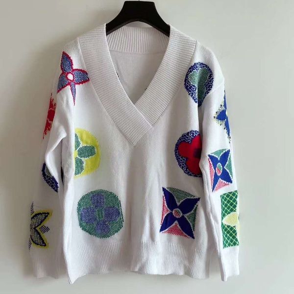 727 2020 brand same style regular v neck long sleeve kint sweater pullover flora print sweater qian, White
727 2020 brand same style regular v neck long sleeve kint sweater pullover flora print sweater qian, White