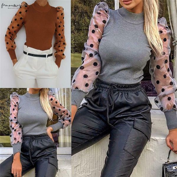 women ladies fine ribbed spotted polka dots mesh puff sleeve shirt jumper patchwork see turtleneck bodycon ol shirt, White
women ladies fine ribbed spotted polka dots mesh puff sleeve shirt jumper patchwork see turtleneck bodycon ol shirt, White
