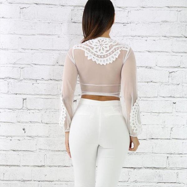 women see through transparent shirts fashion lace mesh chiffon floral sheer long sleeve crop ladies blouse tees, White
women see through transparent shirts fashion lace mesh chiffon floral sheer long sleeve crop ladies blouse tees, White