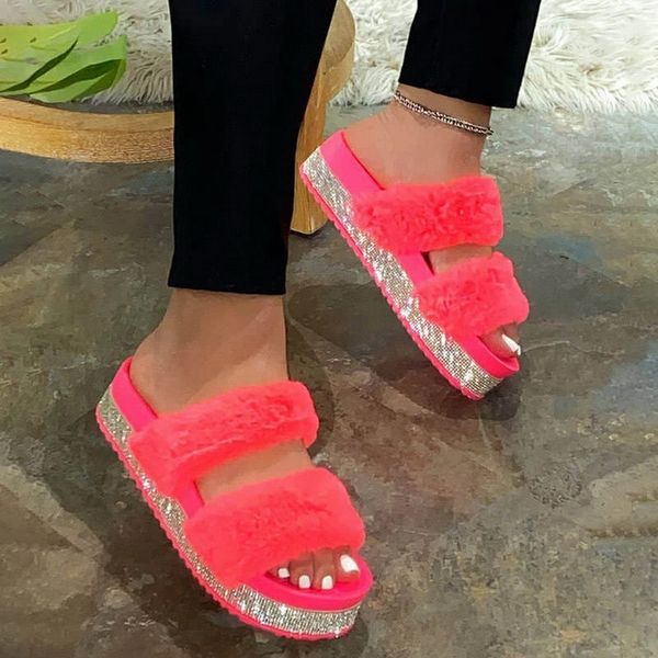 2020 bling women's plush slippers fur slides rhinestones outdoor flat women platform sandals fluffy casual shoes furry slides, Black
2020 bling women's plush slippers fur slides rhinestones outdoor flat women platform sandals fluffy casual shoes furry slides, Black