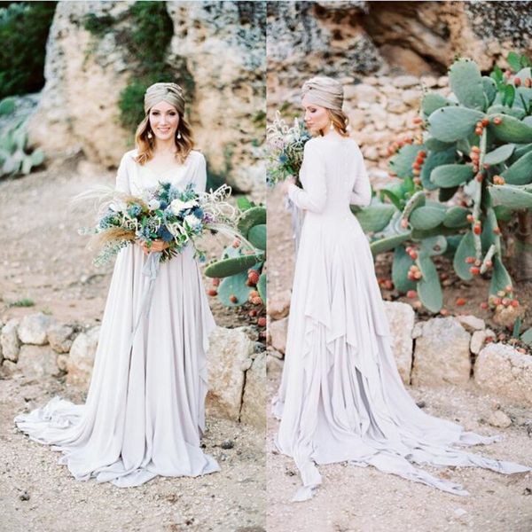 2021 a-line wedding dresses v neck long sleeve chiffon lace bridal gowns custom made button back sweep train wedding dress robes de mariée, White
2021 a-line wedding dresses v neck long sleeve chiffon lace bridal gowns custom made button back sweep train wedding dress robes de mariée, White