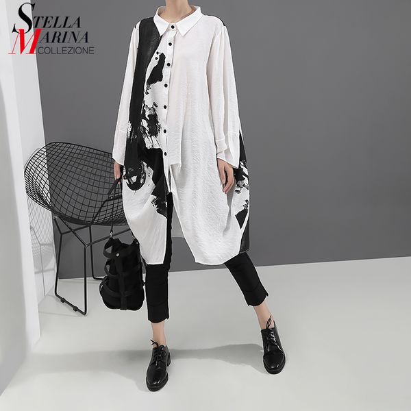 new 2020 korean style women long sleeve white print shirt dress painting plus size lady casual midi dress loose robe femme 5459, Black;gray
new 2020 korean style women long sleeve white print shirt dress painting plus size lady casual midi dress loose robe femme 5459, Black;gray