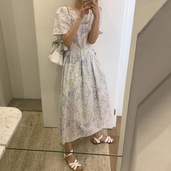superaen korean preppy style all-match retro print pattern elegant a line o neck mid calf women dress, Black;gray 
superaen korean preppy style all-match retro print pattern elegant a line o neck mid calf women dress, Black;gray