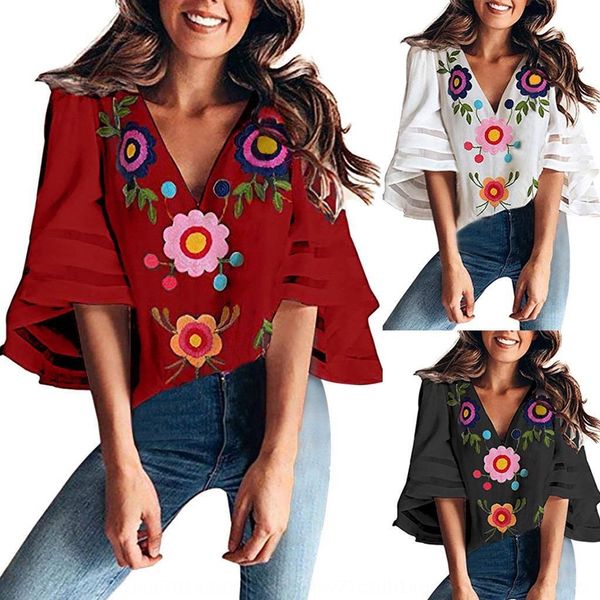 2019 season high-end street trendy v-collar loose women's shirt pullover shirt pullover, White
2019 season high-end street trendy v-collar loose women's shirt pullover shirt pullover, White